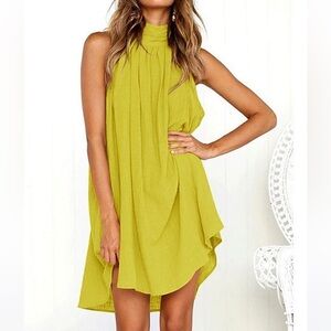 SIMPLE Flavor Woman Yellow Hi-Low Halter Dress , Size XXL